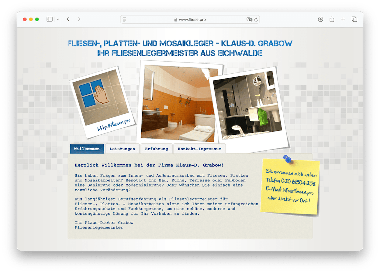 Screenshot einer Handwerker-Webseite