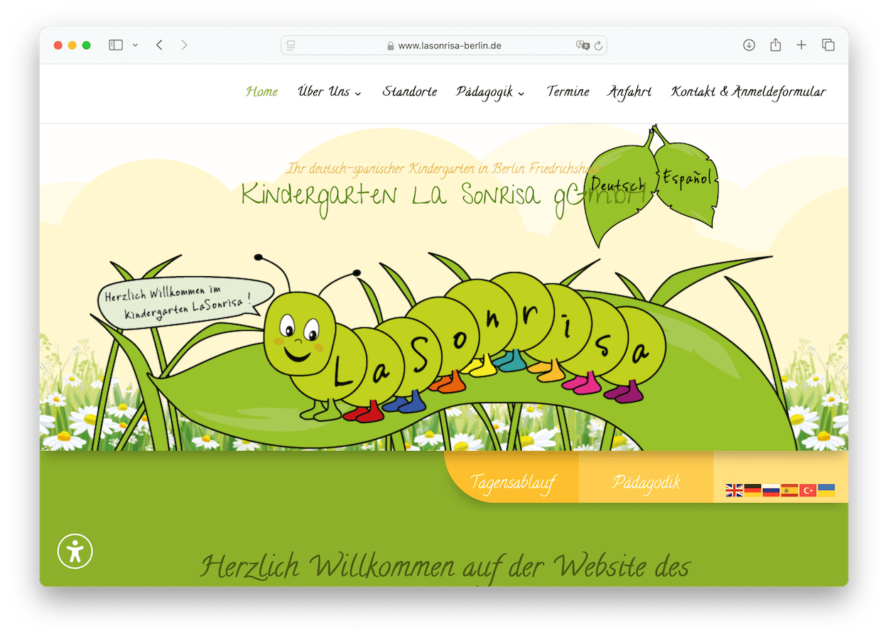 Screenshot einer Kindergarten-Webseite
