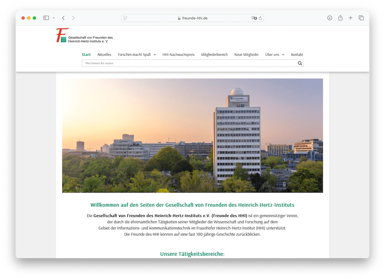 Screenshot einer Vereins-Webseite